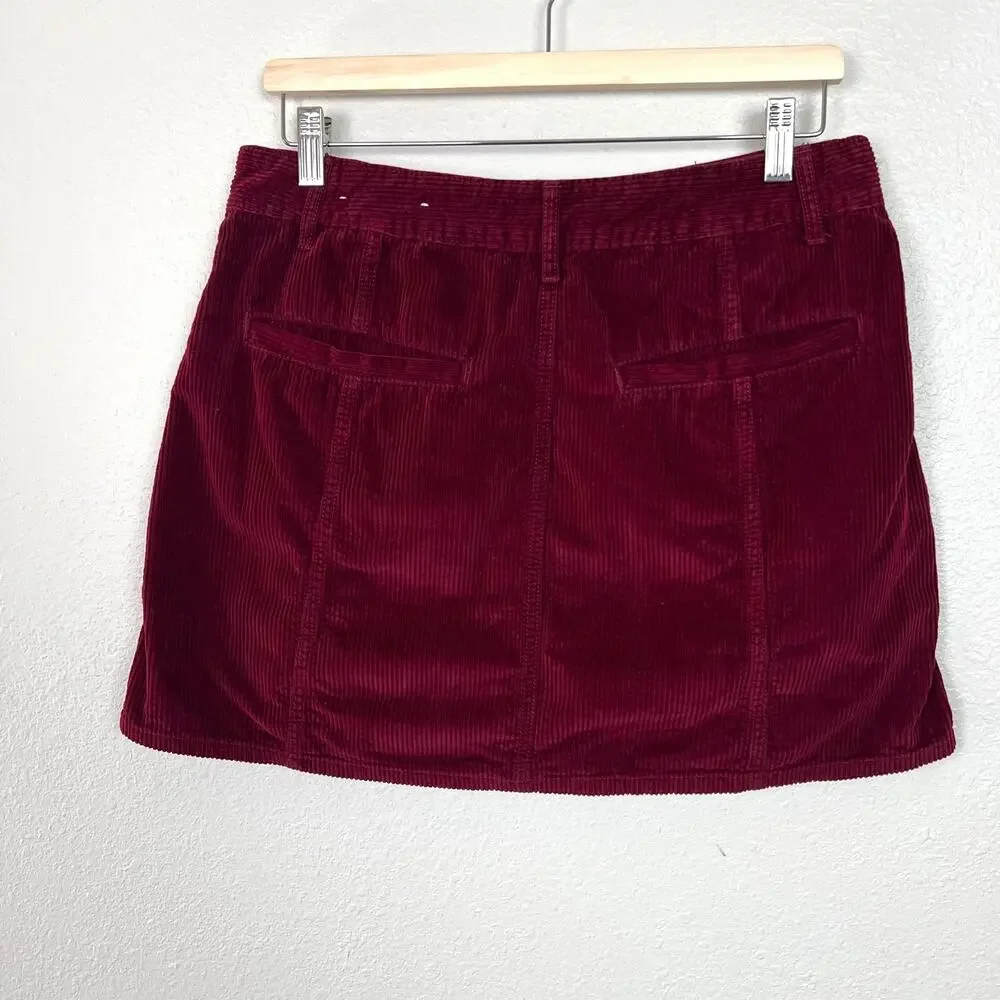 American Eagle Outfitters Sz 12 Burgundy Hi-Rise A-Line Skirt Corduroy Button Up - Picture 8 of 9